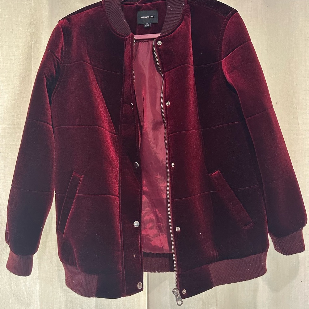 Burgundy Velvet Bomber Jacket